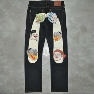 Evisu Colorful Daicock Selvedge Embroidered Devil Demon Masks Heavy Denim Jeans